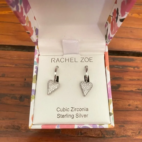 Rachel Zoe Sterling Silver Dainty Drop Heart Earrings NWT